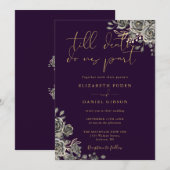 Invitation Rose gothique violet et or Mariage Floral (Devant / Derrière)