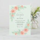 Invitation Rose gracieuse de mariage vert menthe (Debout devant)