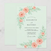 Invitation Rose gracieuse de mariage vert menthe (Devant / Derrière)