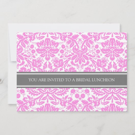 Invitation Rose Gray Damask Bridal Lunch Invite (Devant)