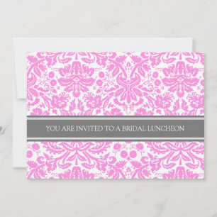 Invitation Rose Gray Damask Bridal Lunch Invite