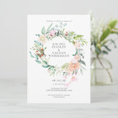 Invitation Rose Green Watercolor Garland Engagement Party (Debout devant)