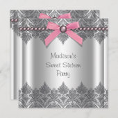 Invitation Rose Grey Sweet 16 Anniversaire (Devant / Derrière)