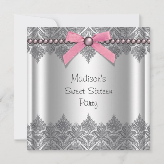 Invitation Rose Grey Sweet 16 Anniversaire (Devant)