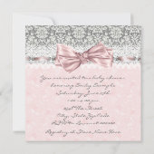 Invitation Rose Gris Damas Rose Gris Fille Baby Shower (Dos)