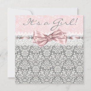 Invitation Rose Gris Damas Rose Gris Fille Baby Shower