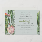 INVITATION ROSE GRIS DÉSERT FLEURI CACTI MARIAGE D'EAU (Devant / Derrière)