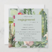 INVITATION ROSE GRIS DESERT FLORAL CACTI FOLIAGE FIANÇAILLES (Devant)