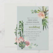 INVITATION ROSE GRIS DESERT FLORAL CACTI FOLIAGE MARIAGE (Devant / Derrière)