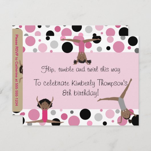 Invitation Rose, gris et noir d'invitation de partie de (Devant / Derrière)