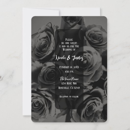 Invitation Rose gris foncé et noir Mariage de bouquet floral (Devant)