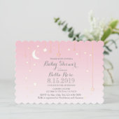 Invitation Rose Gris Lune Étoiles Fille Baby shower Invitatio (Debout devant)