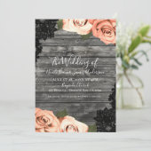 Invitation Rose Gris Russe Bois Noir Mariage dentelle  (Debout devant)