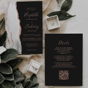 Invitation Rose grise or agate ardoise noire Code QR Mariage
