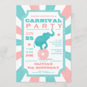 Invitation Rose Gros anniversaire du Carnaval Turquoise