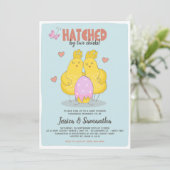 Invitation Rose Haché Par Deux Enfants Baby shower Lesbien (Debout devant)