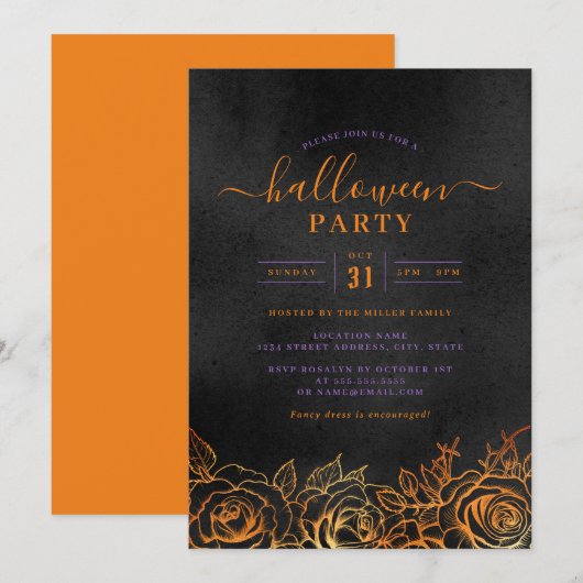 Invitation Rose Halloween Orange Noir Fête (Devant / Derrière)