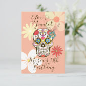 Invitation Rose Hippy Floral à la chair douce à crâne de sucr (Debout devant)