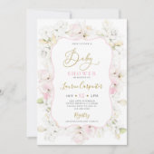 Invitation Rose Hydrangea Baby shower fille (Devant)