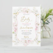 Invitation Rose Hydrangea Baby shower fille (Debout devant)