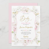 Invitation Rose Hydrangea Baby shower fille (Devant / Derrière)