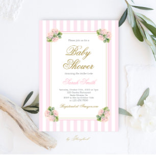 Invitation Rose Hydrangea Baby shower fille