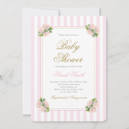 Invitation Rose Hydrangea Baby shower fille (Devant)