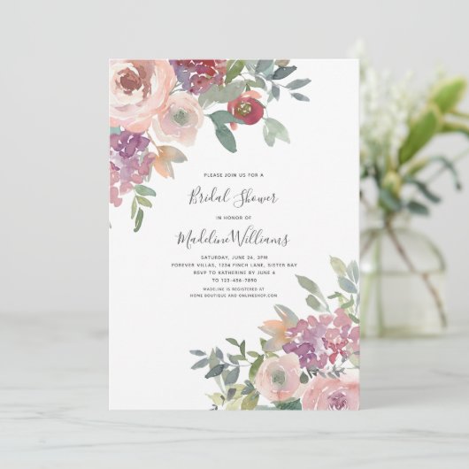 Invitation rose Hydrangea de douche nuptiale (Debout devant)