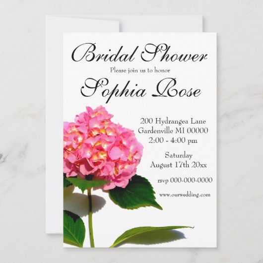 Invitation Rose Hydrangea fleur rose fleurie Douche nuptiale (Devant)