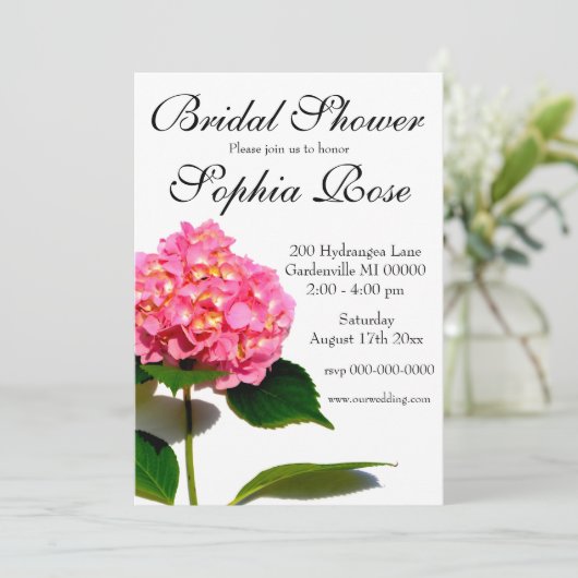 Invitation Rose Hydrangea fleur rose fleurie Douche nuptiale (Debout devant)