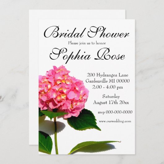 Invitation Rose Hydrangea fleur rose fleurie Douche nuptiale (Devant / Derrière)