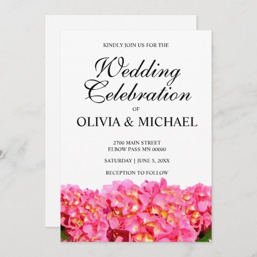 Invitation Rose Hydrangea rose fleurs rose rose rose Mariage (Devant / Derrière)