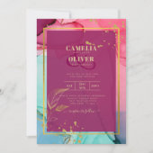 Invitation ROSE intense Turquoise OR OR MARIAGE Encre d'alcoo (Devant)