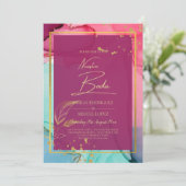 Invitation ROSE intense Turquoise OR OR MARIAGE Encre d'alcoo (Debout devant)