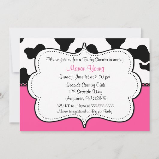 Invitation Rose Invitaiton d'impression de vache (Devant)