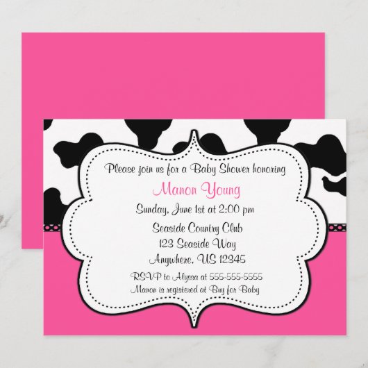Invitation Rose Invitaiton d'impression de vache (Devant / Derrière)