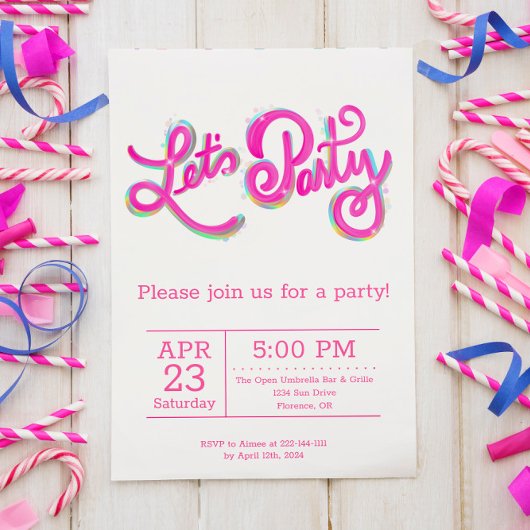 Invitation Rose iridescent vibrant Fête célébrons