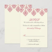 Invitation Rose Ivoire Arabesque Damassé Papier à Réponse de (Devant / Derrière)