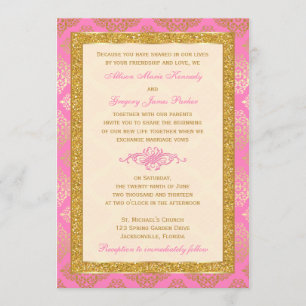 Invitation Rose, ivoire, parties scintillantes d'or,