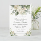 Invitation Rose ivoire Sage Green Floral Photo QR Code Mariag (Debout devant)