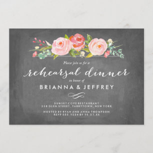 Invitation Rose Jardin Floral Chalkboard Dîner de répétition