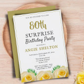 Invitation Rose jaune 80e fête d'anniversaire surprise