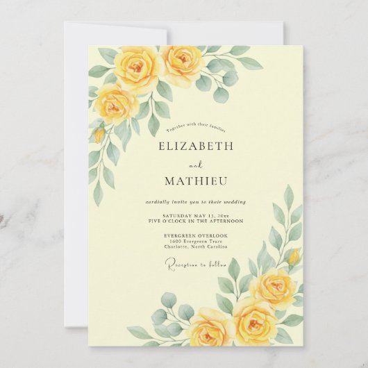 Invitation Rose Jaune Beurre Mariage (Devant)