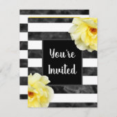 Invitation Rose jaune, Blancs d'aquarelle noire (Devant / Derrière)