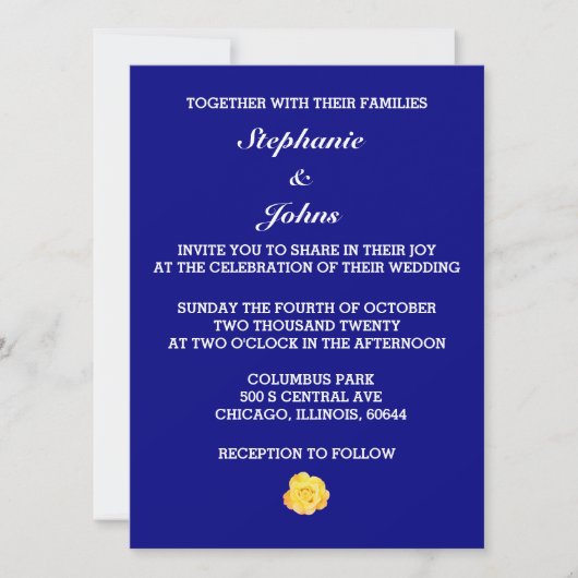 Invitation Rose jaune bleu Floral Blanc Mariage Joli (Devant)