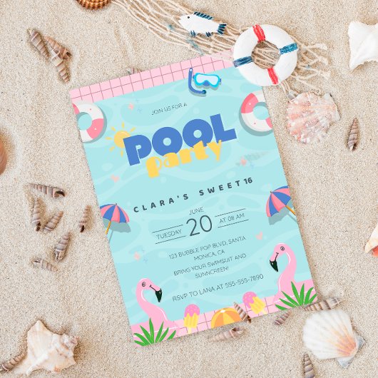 Invitation Rose & Jaune Doux 16 Summer Pool Party