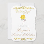 Invitation Rose jaune & élégante fête d'anniversaire en or (Dos)