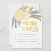 Invitation Rose jaune et fougères Gris Zig Zag Mariage (Devant)