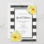 Invitation Rose jaune, noir et blanc éclats d'aquarelle (Devant)