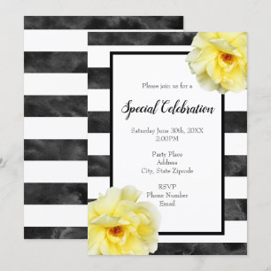 Invitation Rose jaune, noir et blanc éclats d'aquarelle
